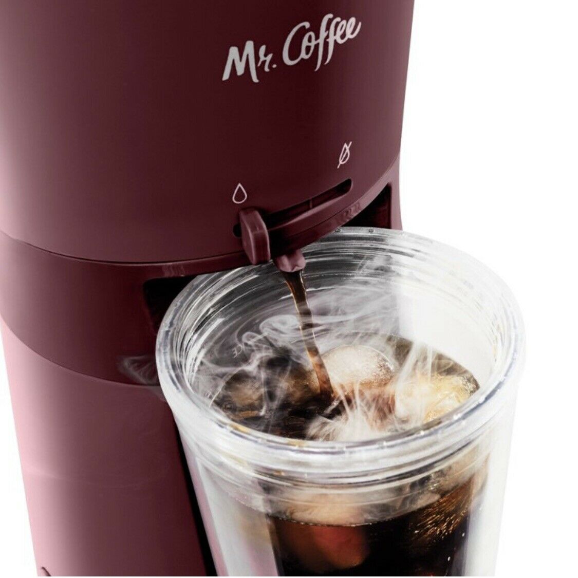 Iced Coffee Maker with Reusable Tumbler and Coffee Filter, Burgundy