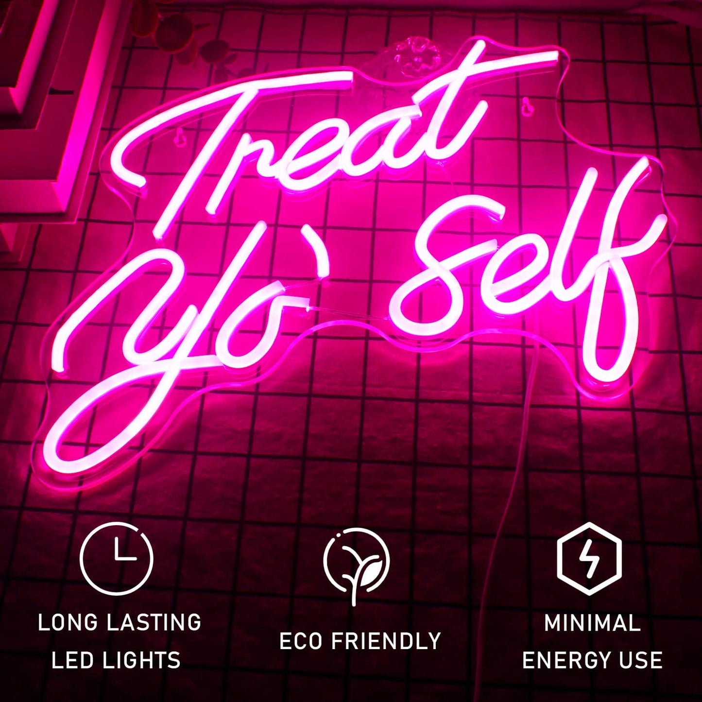 Treat Yourself Neon Sign Pink Led Word Neon Lights Usb  for Wall Decoration