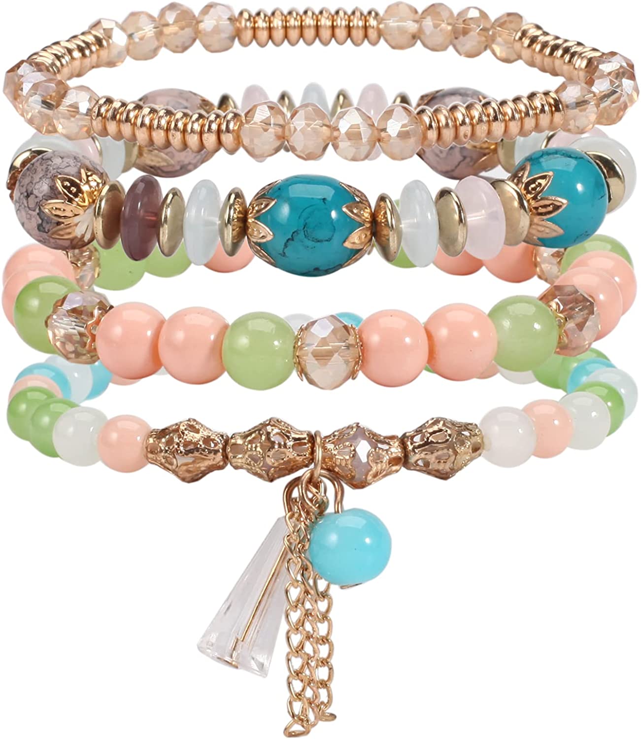 Bohemian Bracelets for Women Stretch Multilayer Colorful Beads Bracelet