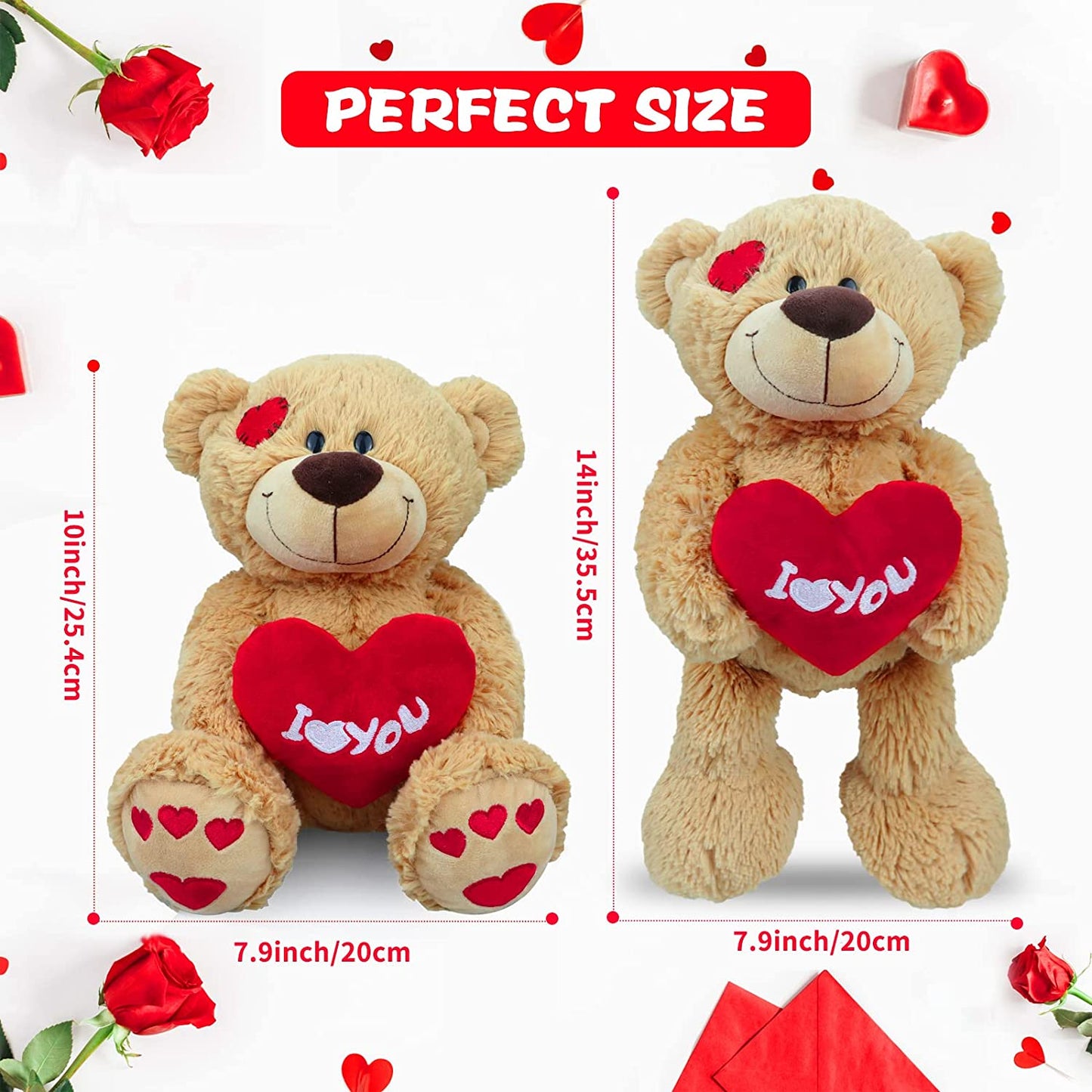 I Love You Teddy Bear, 10" Plush Stuffed Bear w/ Red Heart for Valentines Day Gift