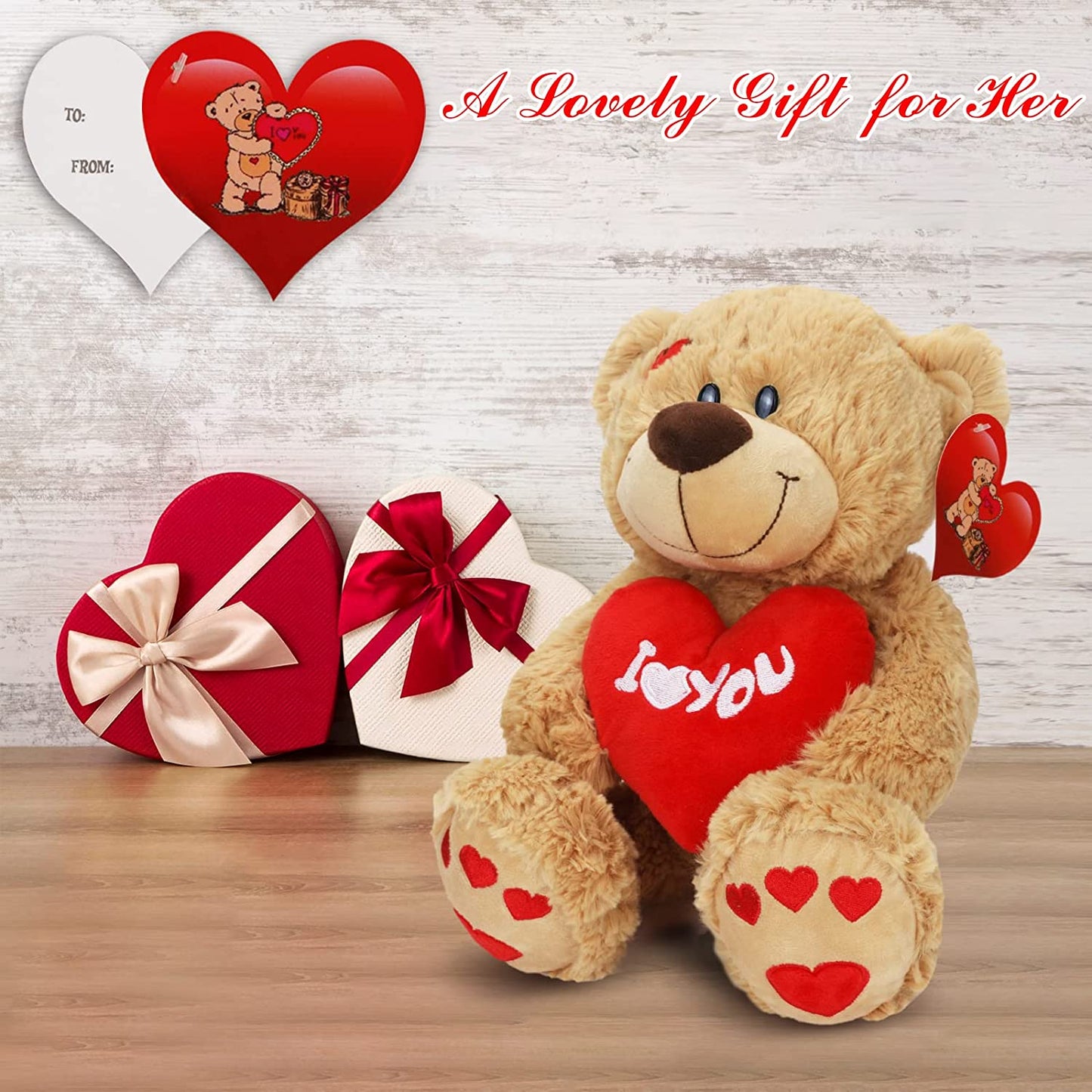 I Love You Teddy Bear, 10" Plush Stuffed Bear w/ Red Heart for Valentines Day Gift