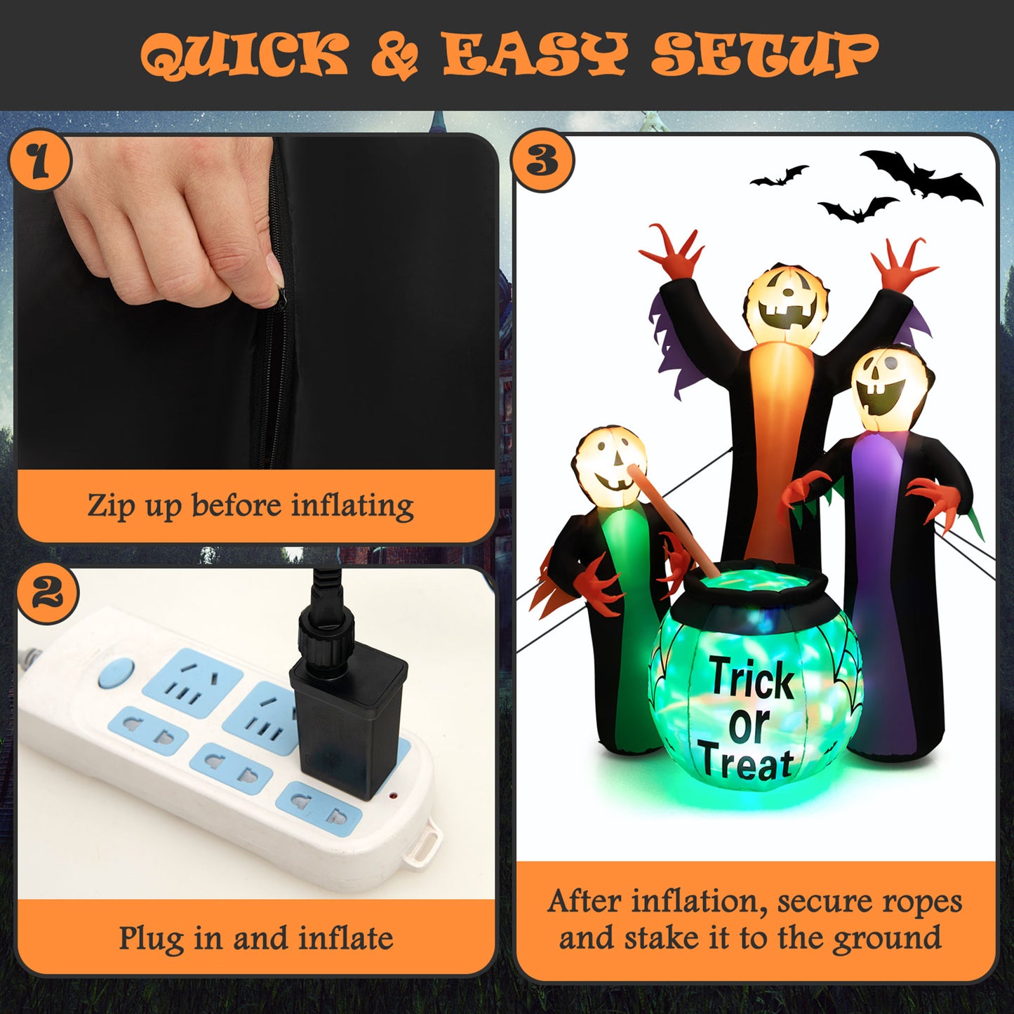 8' Halloween Inflatable Witch Decor w/ Bright LED Lights