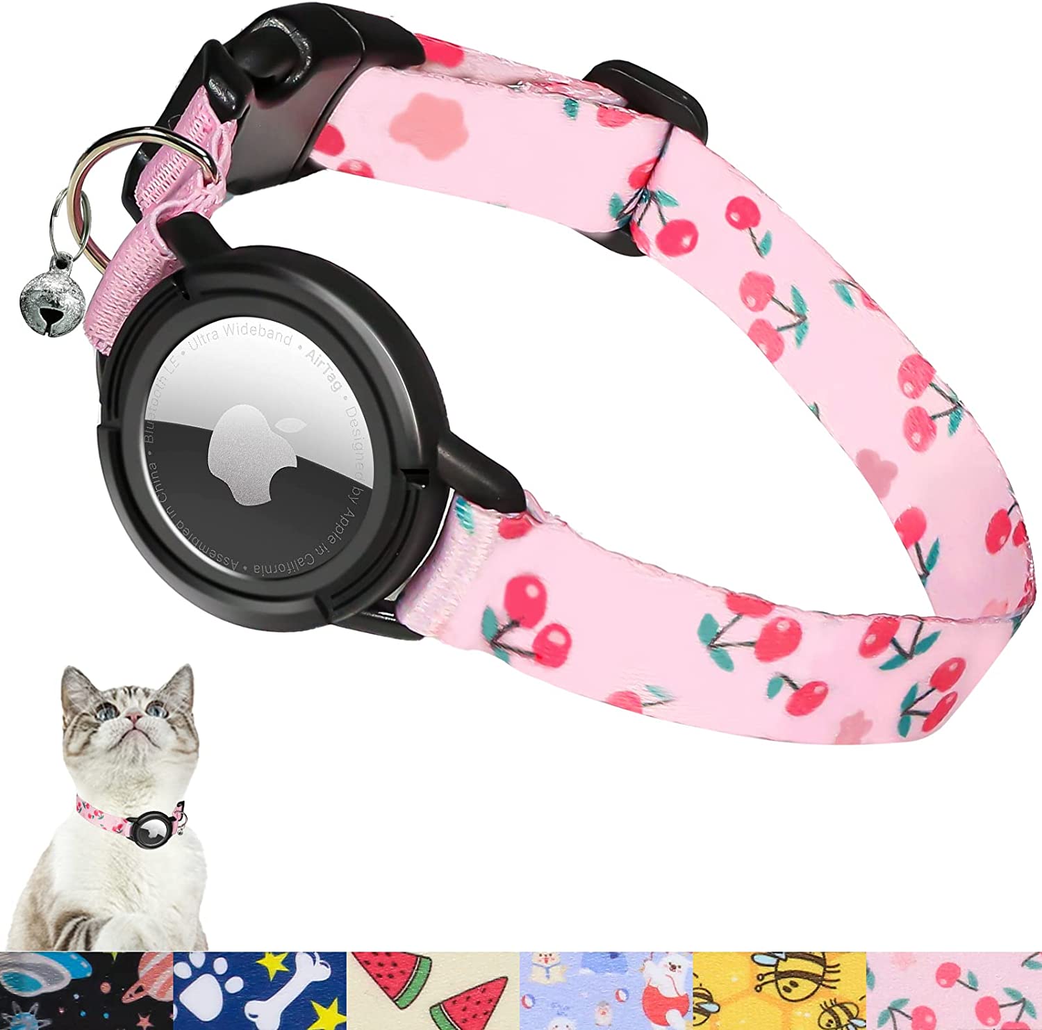 Upgraded AirTag Cat Collar, Integrated GPS Cat Collar w/ Apple Air Tag Holder & Bell [Pink]