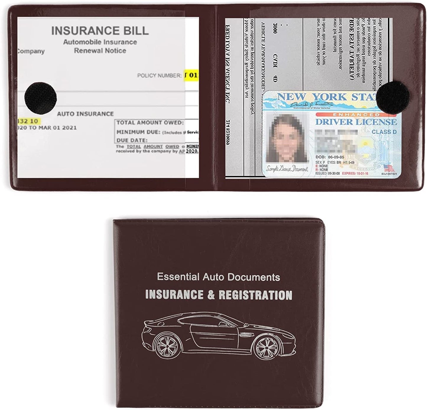 Auto Car Essential, Car Registration and Insurance Card Documents Holder 2-Pack,Car Interior Accessories for Car,Truck,SUV and Other Vehicle (Brown)