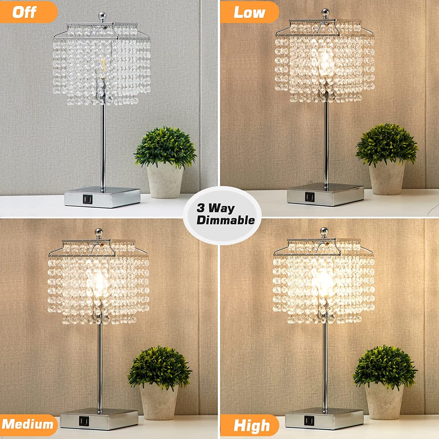 Silver Crystal Table Lamp w/ Touch Control