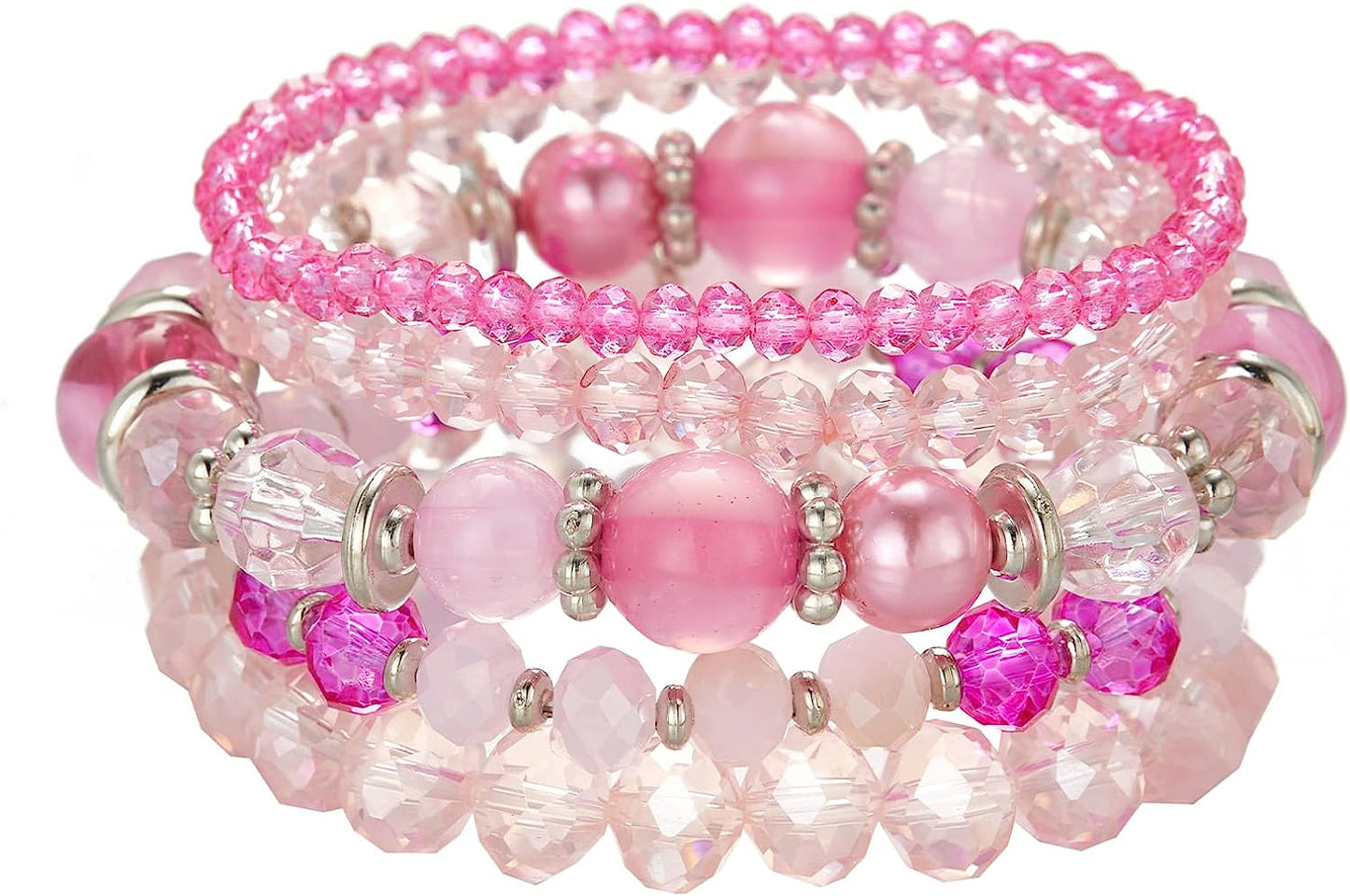 Hot Pink Beaded Boho Stretch Bracelet Colorful Stackable Crystal Beads Bracelets