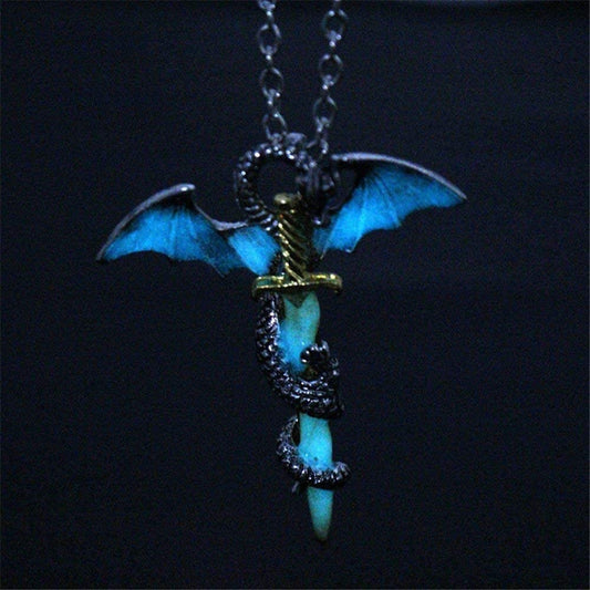 Glow in The Dark Dragon Sword Necklace Luminous Pendant Punk