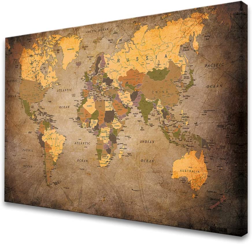 Vintage World Map Canvas Wall Art- Ready to Hang 24x36"