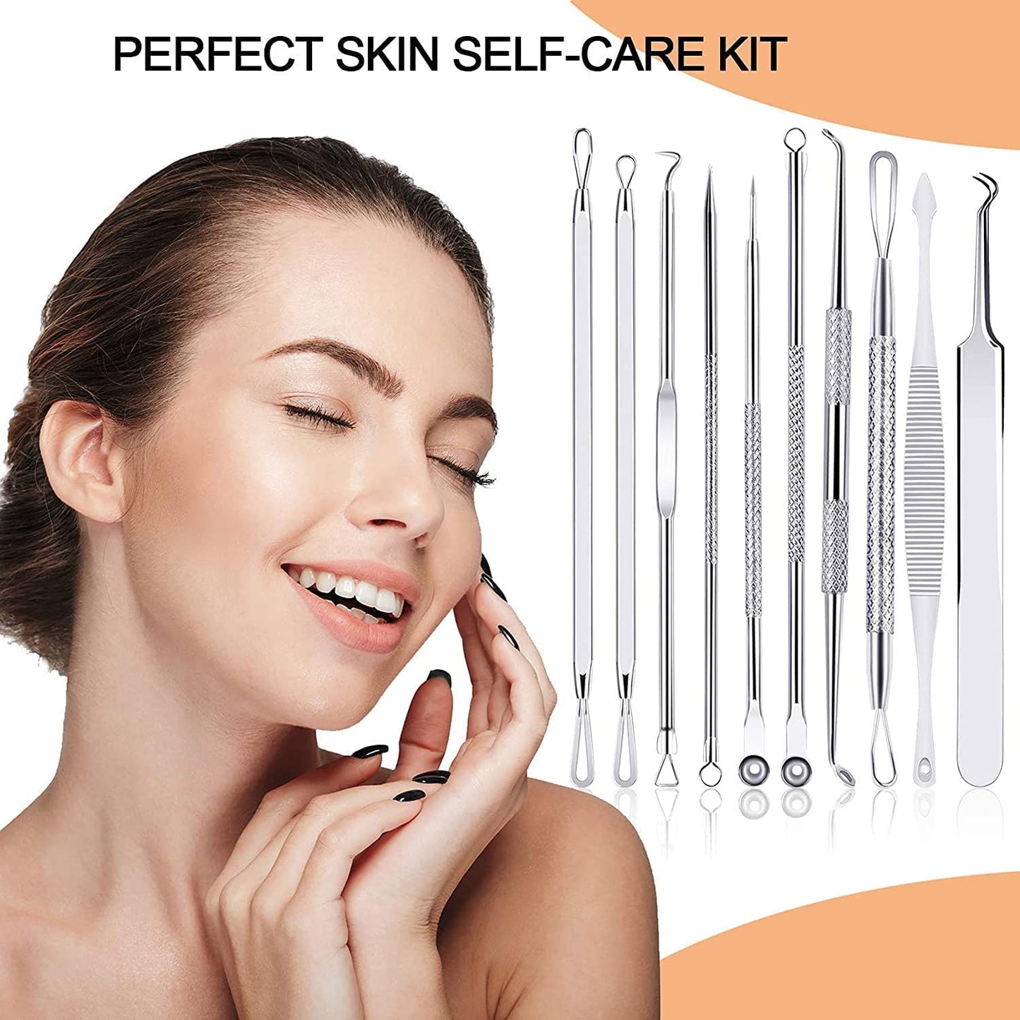 Black Head Remover Pimple Popper Tool Kit 10 Pcs, Comedone Pimple Extractor Tool, Acne Kit for Blackhead, Whitehead Popping, Zit Removing(Silver)