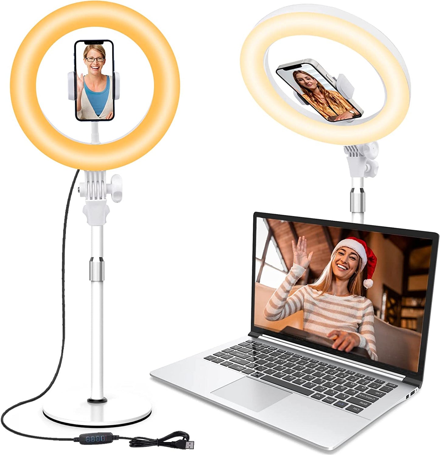 10.5'' Desk Ring Light with Phone Holder for Zoom Meetings/Video Calls/Makeup/Live Stream/Photo, Dimmable -White