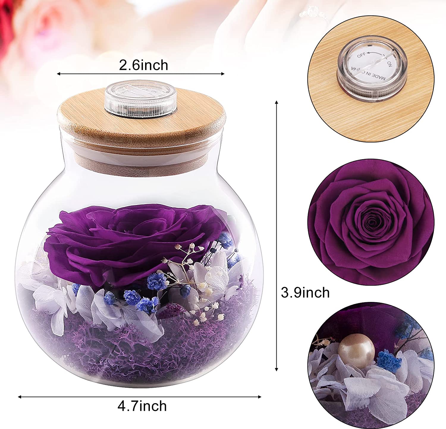 Valentines Day Rose Gifts for Women, Purple Preserved Flower Rose, Purple Rose