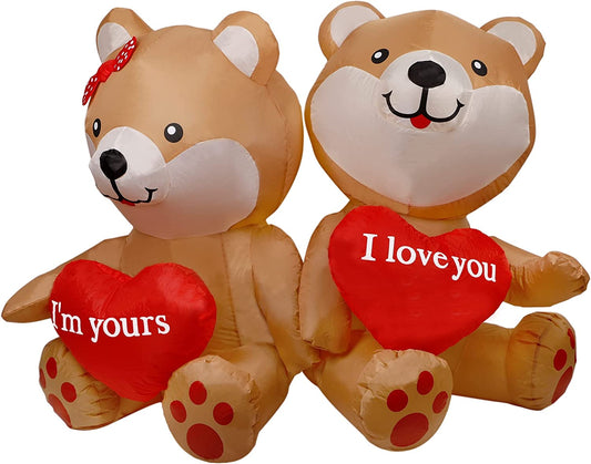 4 FT Valentine's Day Inflatable Bear w/ Heart & LED Lights, Romantic I Love You Decor