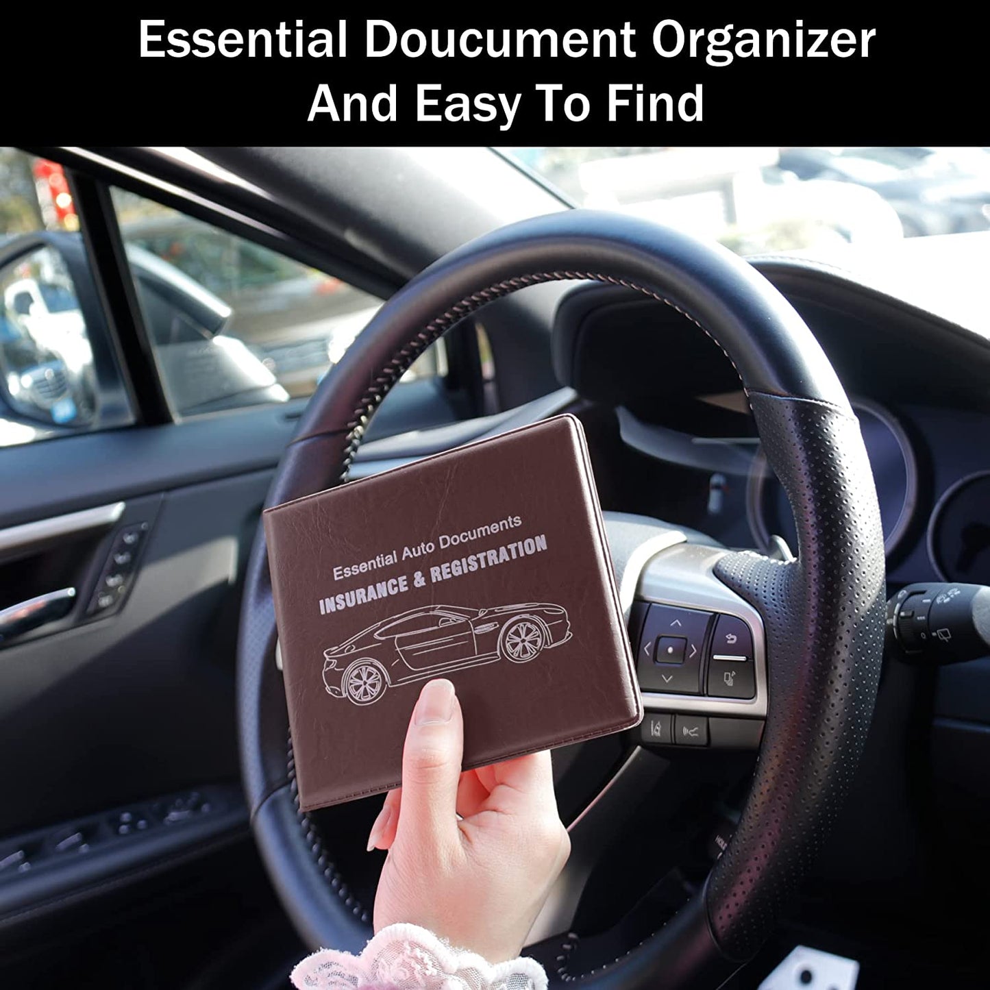 Auto Car Essential, Car Registration and Insurance Card Documents Holder 2-Pack,Car Interior Accessories for Car,Truck,SUV and Other Vehicle (Brown)