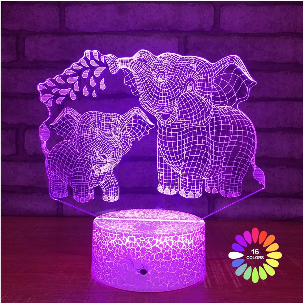 Elephant 3D Night Light for Kids 3 Lamp w/ 16 Colors Changing & Remote Control