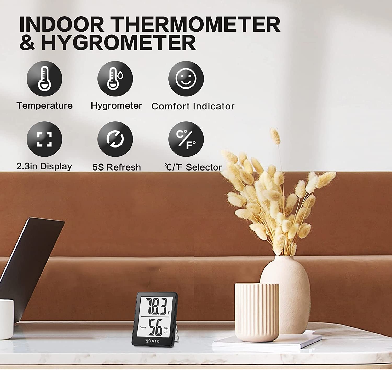 Digital Hygrometer Indoor Thermometer Humidity Meter Room  (Black)