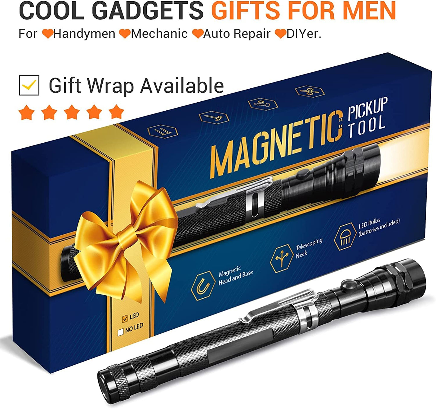 Magnet Tool Telescoping Magnetic Pickup Light,22" Extending Magnet Stick Cool, 1 Box-Black