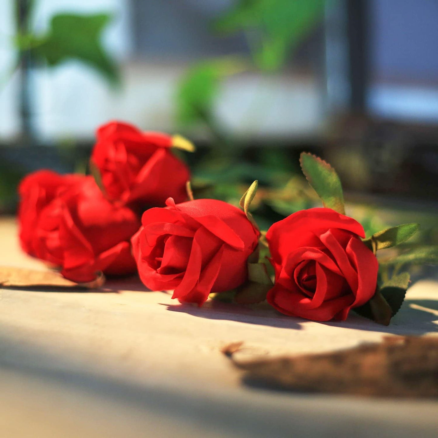 Artificial Red Flowers Silk Roses Fake Bridal for Wedding Bouquet 10 Pcs (Rose Bud-Red)