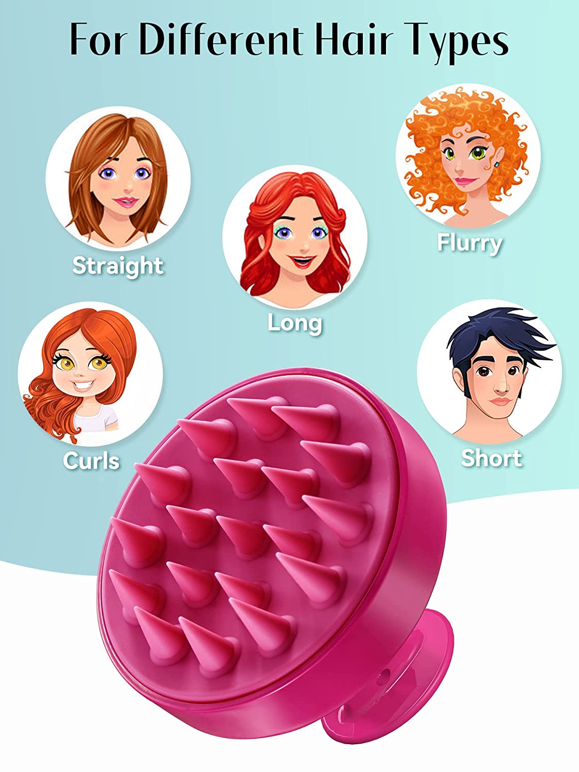 Hair Shampoo Brush, Scalp Care Hair Brush with Soft Silicone Scalp Massager (Rose Red)