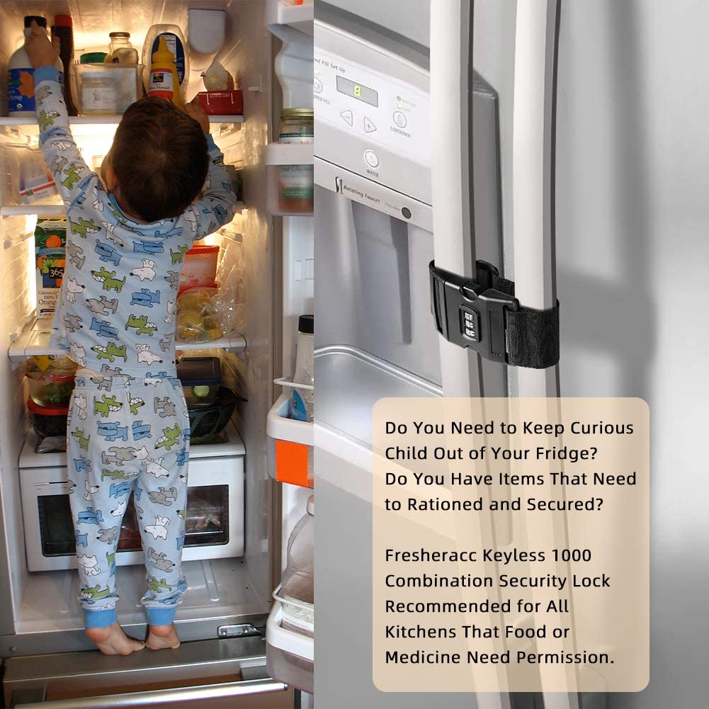 Fridge Freezer Refrigerator Cabinet Lock Latch, (2 Packs) Adjustable French Door Guard for Toddlers Children -No Drill No Screw No Adhesive (2 Packs Black)