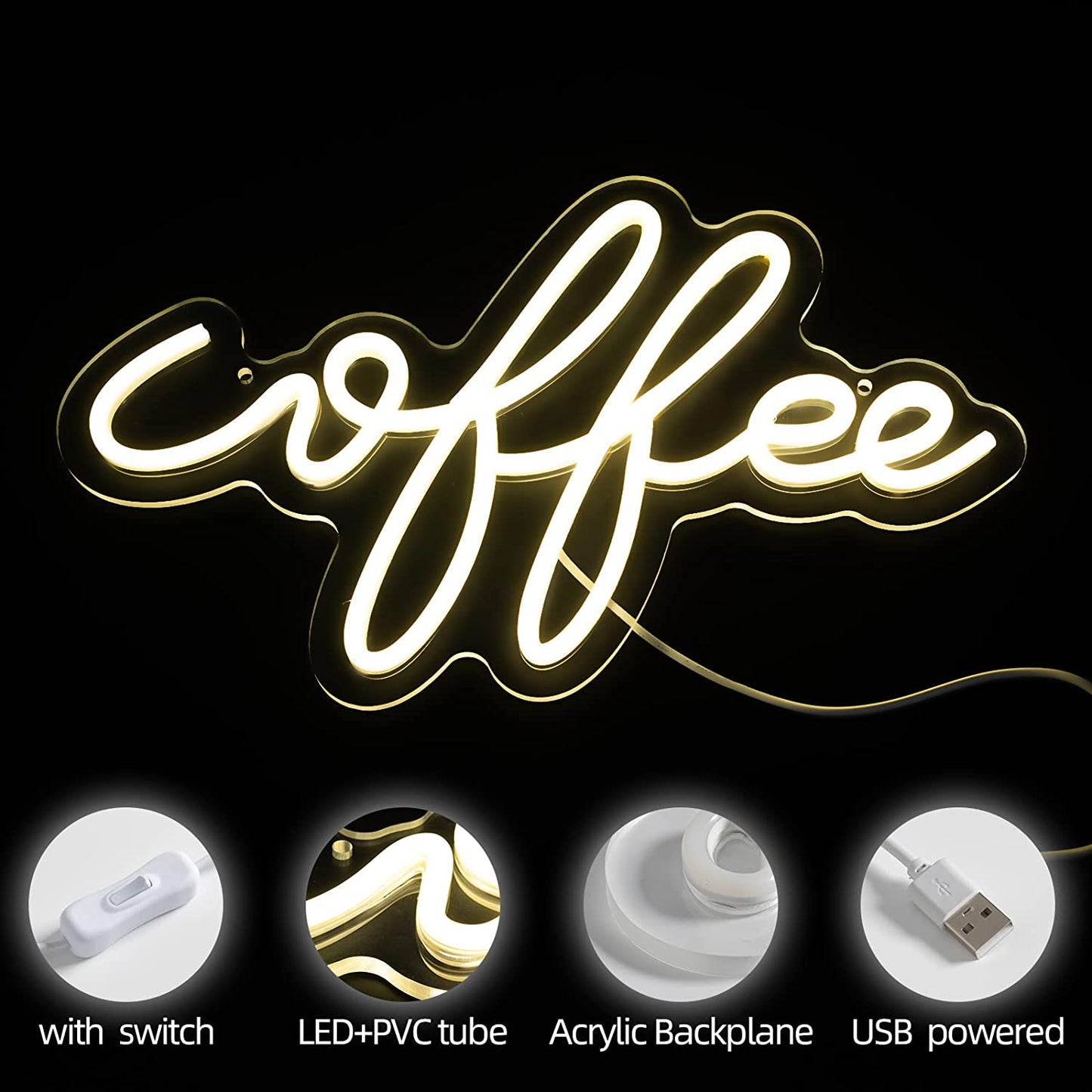 Coffee Neon Signs Led Neon Light Warm White for Home Decoration