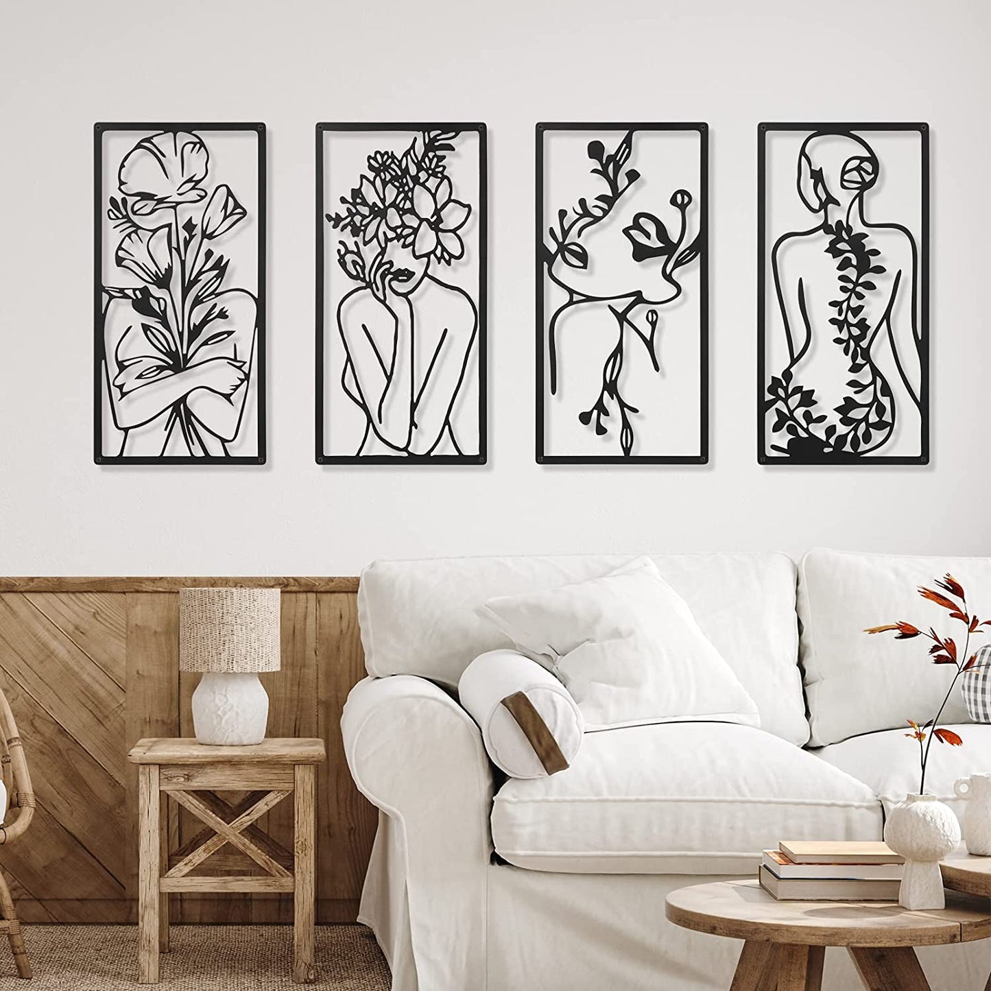 4 Pcs Metal Minimalist Abstract Woman Wall Art Line Drawing for Home Decoration(Black)