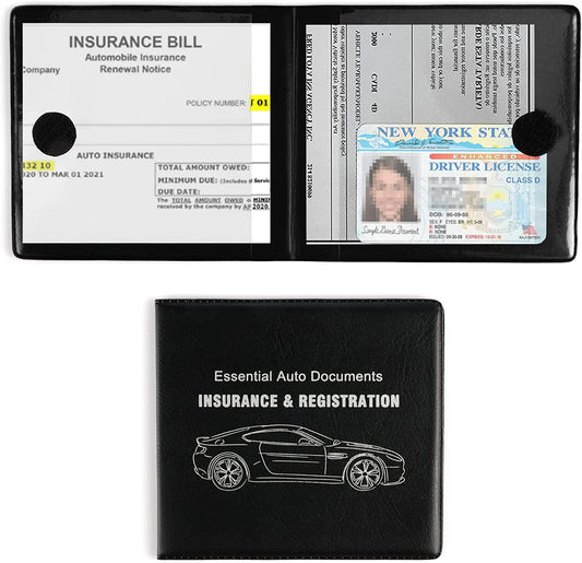 Auto Car Essential, Car Registration and Insurance Card Documents Holder2-Pack (Black)