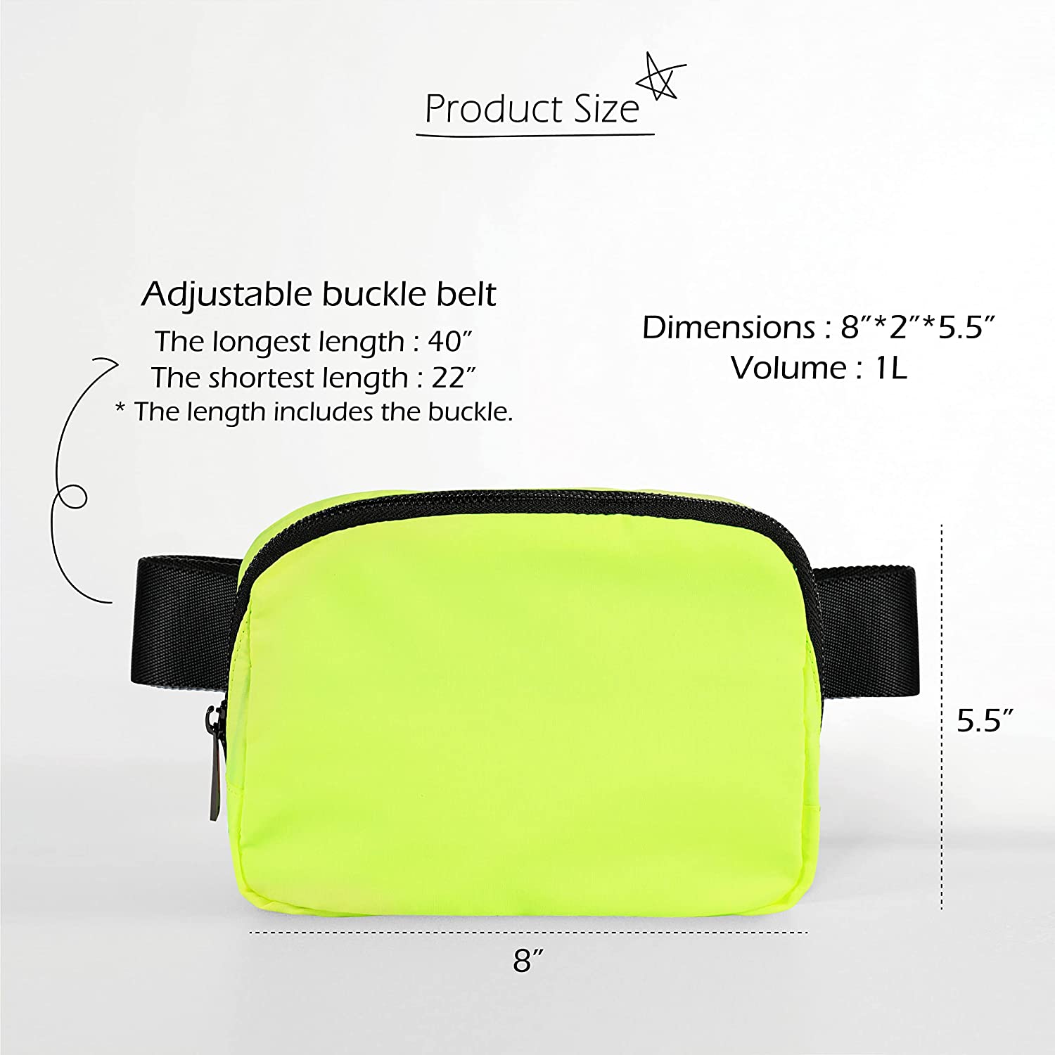 Unisex Mini Belt Bag with Adjustable Strap Small Waist Pouch for Workout Running Travelling Hiking, Neon Green