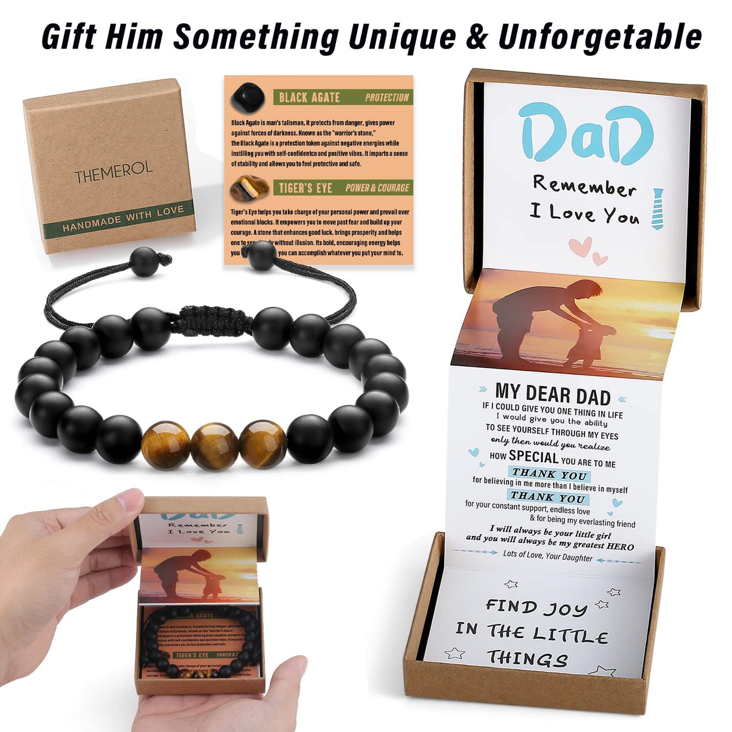 Fathers Day Gifts From Daughter Gifts for Dad Birthday Gift Bracelets for Men Tiger Eye