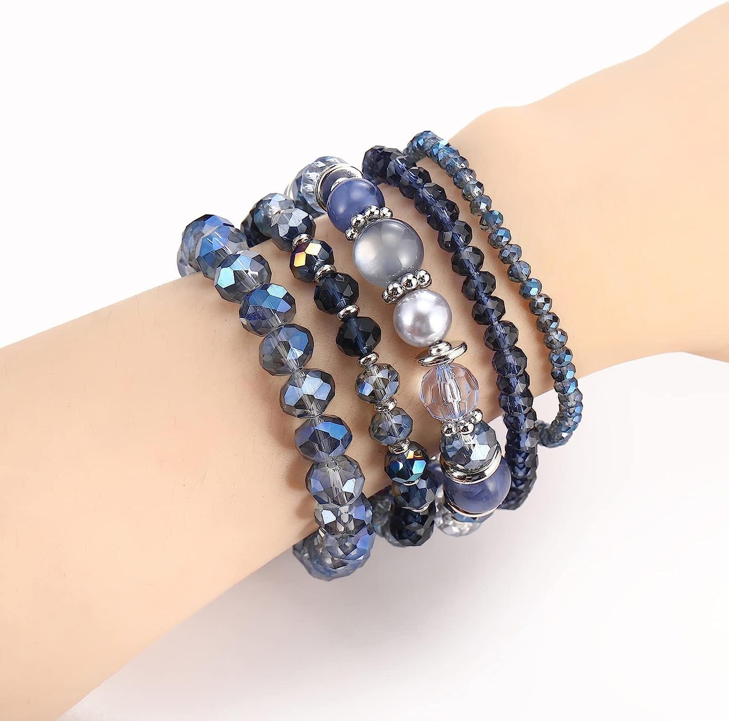 Blue Boho Stretch Bracelet Colorful Stackable Crystal Beads Bracelets