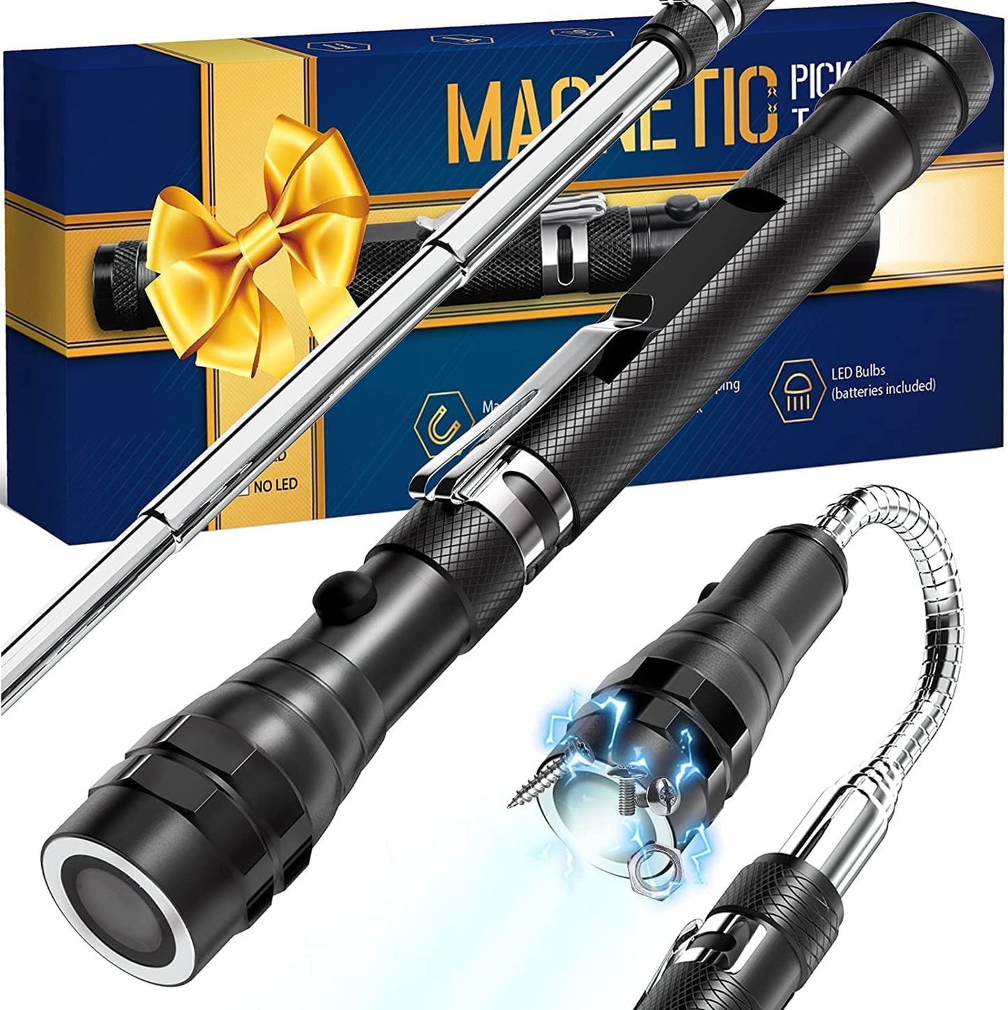 Magnet Tool Telescoping Magnetic Pickup Light,22" Extending Magnet Stick Cool, 1 Box-Black