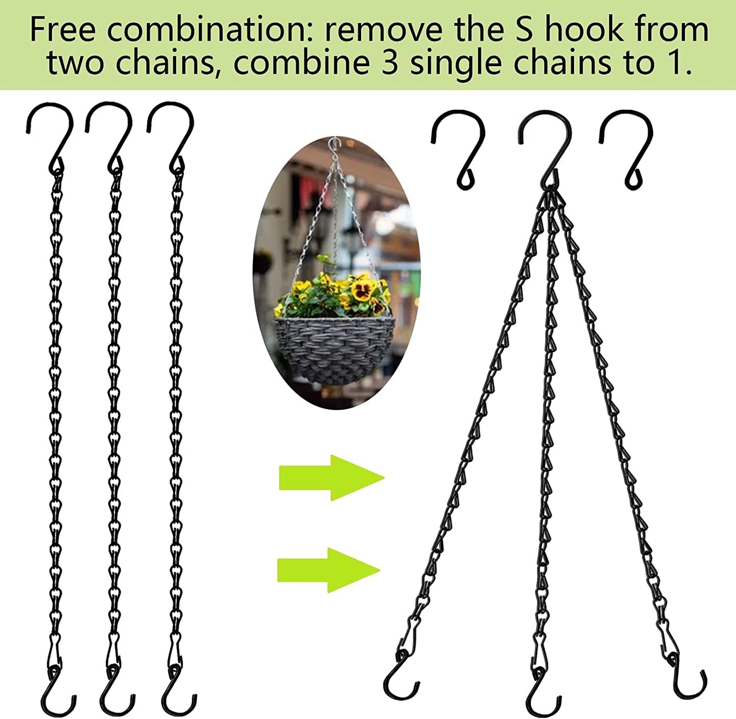 Hanging Chains with Hooks, 10 Pieces 19.7 Inch Black Chain for Hanging Bird Feeders Planters Baskets Billboards Lanterns Wind Chimes Ornaments Outdoor/Indoor Use