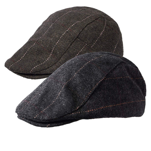 2 Pack Newsboy Gatsby Hats for Men Classic Herringbone Tweed Wool Blend