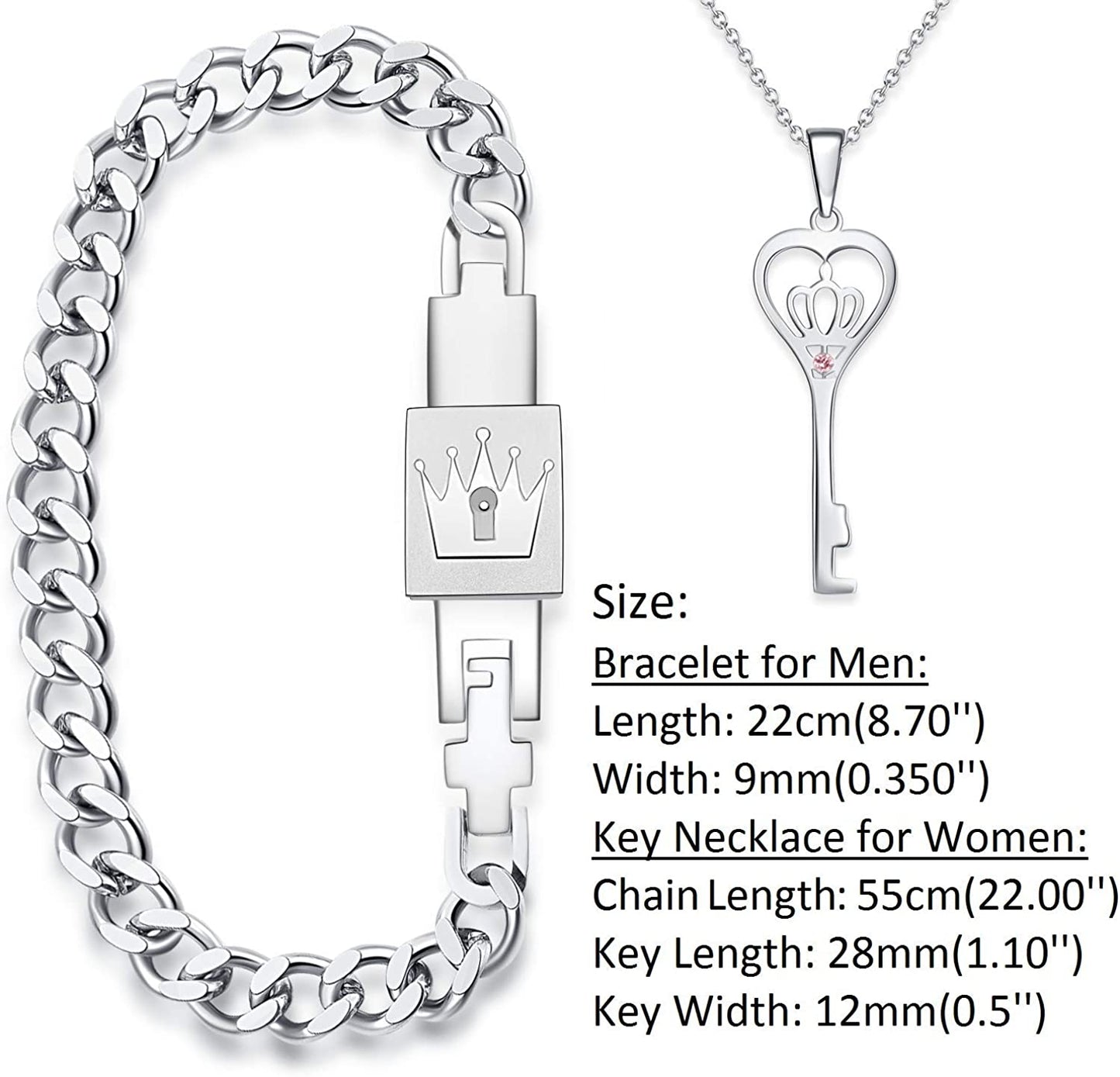 His & Hers Matching Set King Queen Couple Key Lock Bracelet  Pendant Set in a Box, A Pair