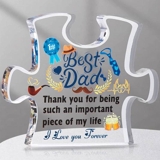 Birthday Fathers Day Gifts for Dad Gifts from Daughter Son Kids, Best Dad Ever Acrylic Puzzle Plaque Sign