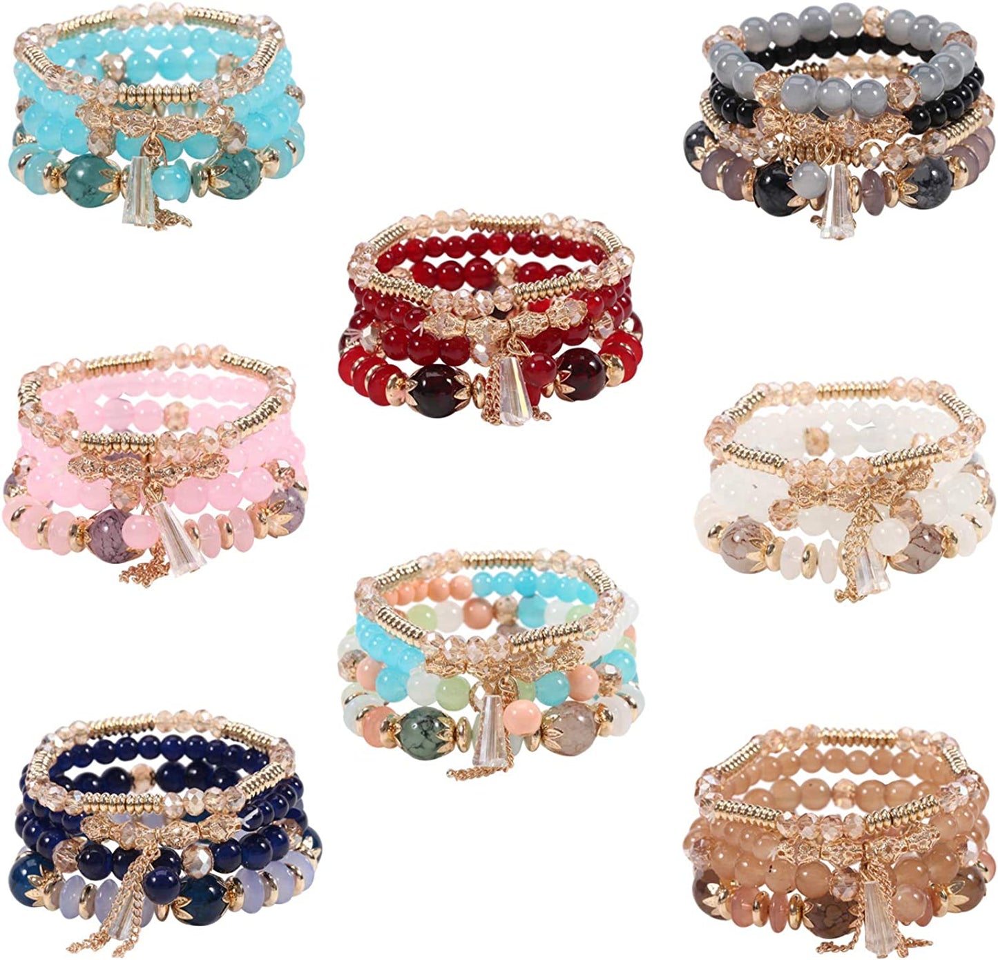 Bohemian Bracelets for Women Stretch Multilayer Colorful Beads Bracelet