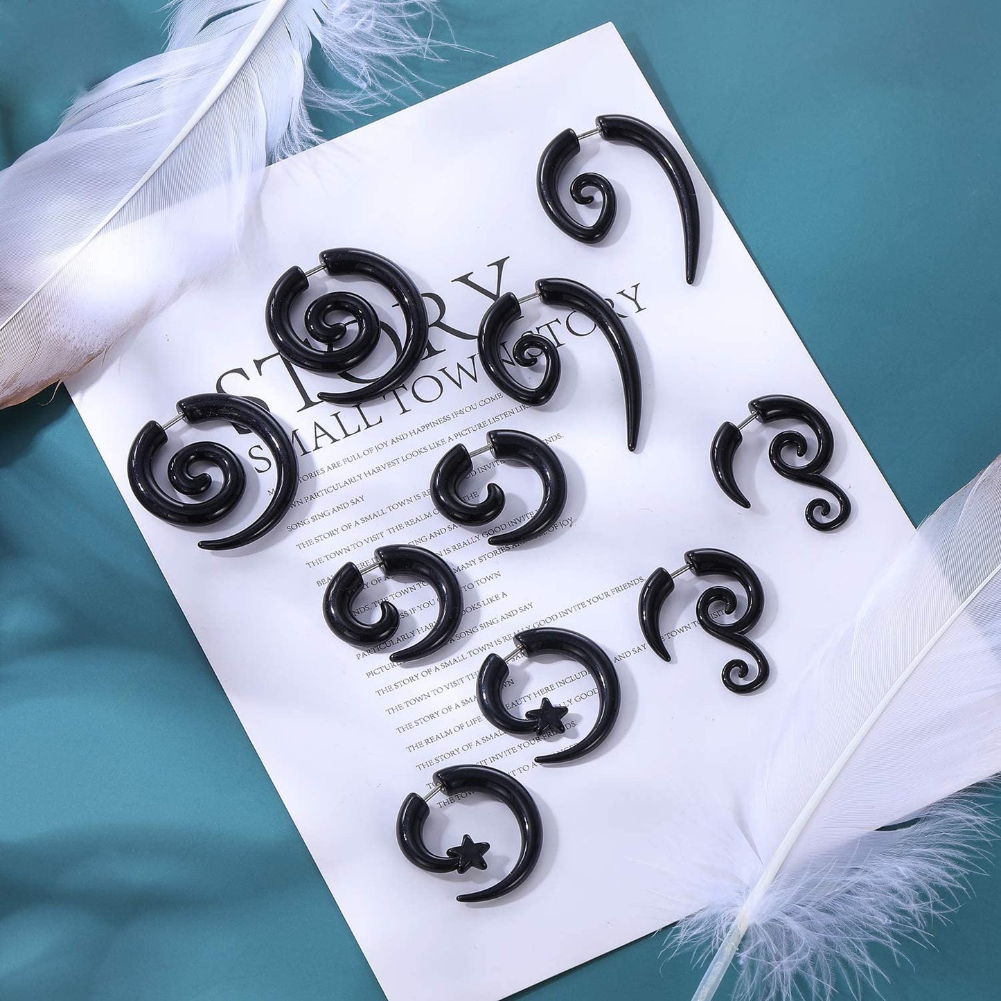 16g Graceful Tribal Spiral Fake Gauges Acrylic Ear Tapers Fake plugs Horn stud earrings