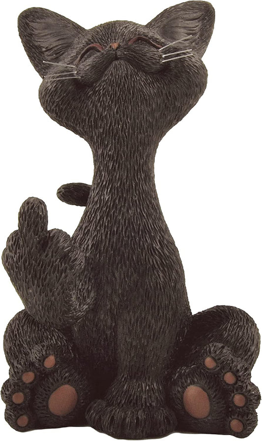 Catitude Black Cat Raising Middle Finger Funny Figurine for Home Decoration