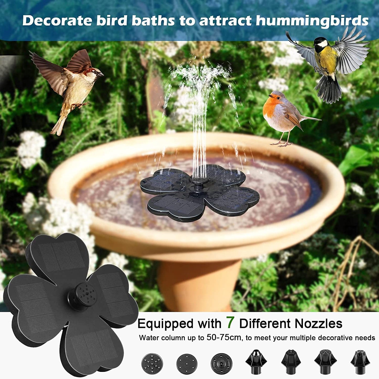 Solar Fountain Pump for Bird Bath, Lucky Clover Solar Water Pump for Ponds