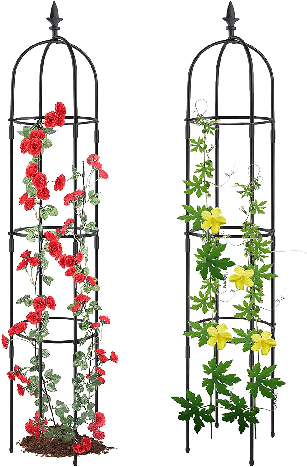 Garden Obelisk Trellis for Climbing Plants, Rustproof Plastic Coated Metal Plant Support, Garden Tower Trellis Indoor Potted Plant, Tomato Plant Cage for Support Rose, Vegetable Vines(2 Pack)