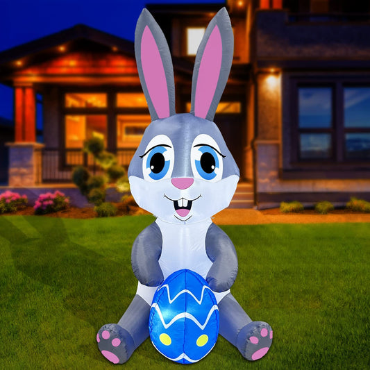 5FT Easter Inflatables Bunny Decorations with Bright Led Lights & Sandbags Stakes Strings