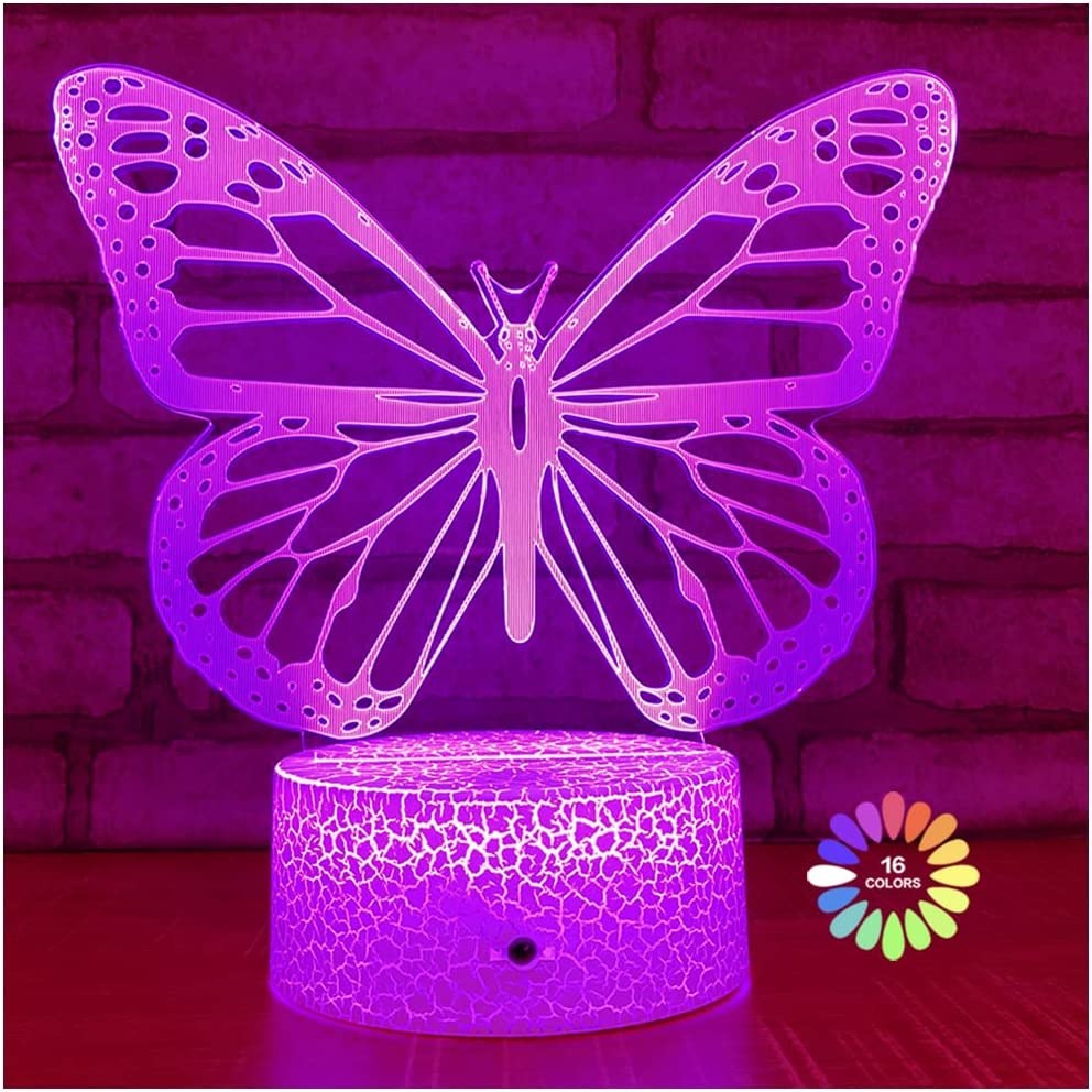 Butterfly Night Light, 3D Illusion Lamp Kids Bedside w/16 Colors Changing & Remote Control