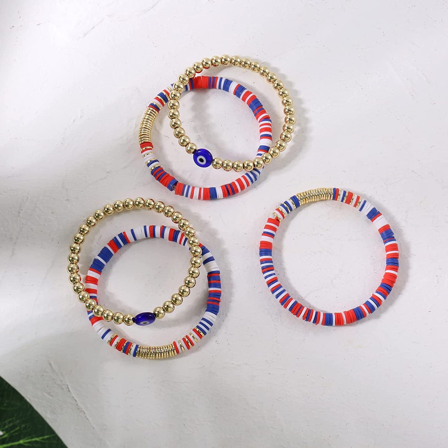 Colorful Beaded Stretch Bracelets Set for Women Smile Blue Evil Eye Polymer Summer Beach Jewelry