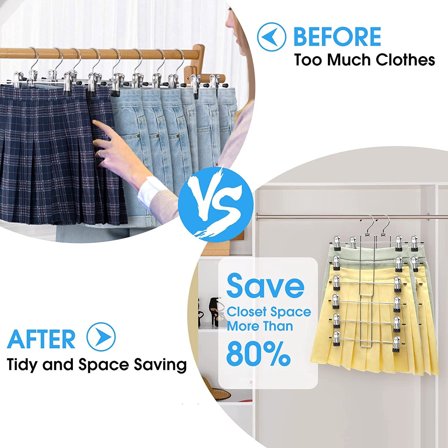 Organization and Storage Skirt Pants Hangers Space Saving,3 Pack 6 Tier
