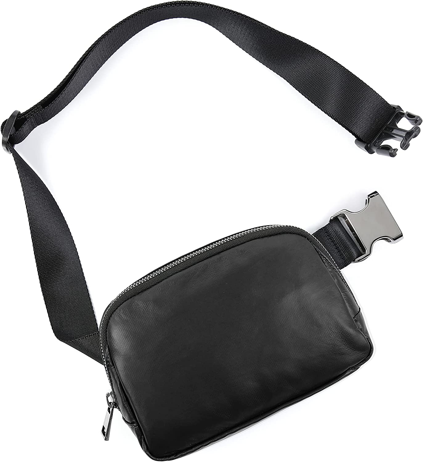 Mini Belt Bag with Adjustable Strap, PU Fanny Pack Small Waist Pouch for Workout Running Travelling Hiking, Matt Black
