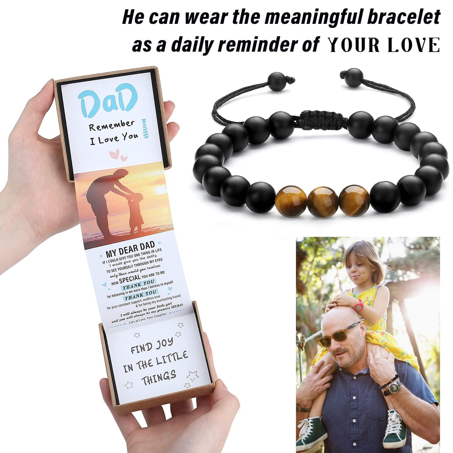 Fathers Day Gifts From Daughter Gifts for Dad Birthday Gift Bracelets for Men Tiger Eye