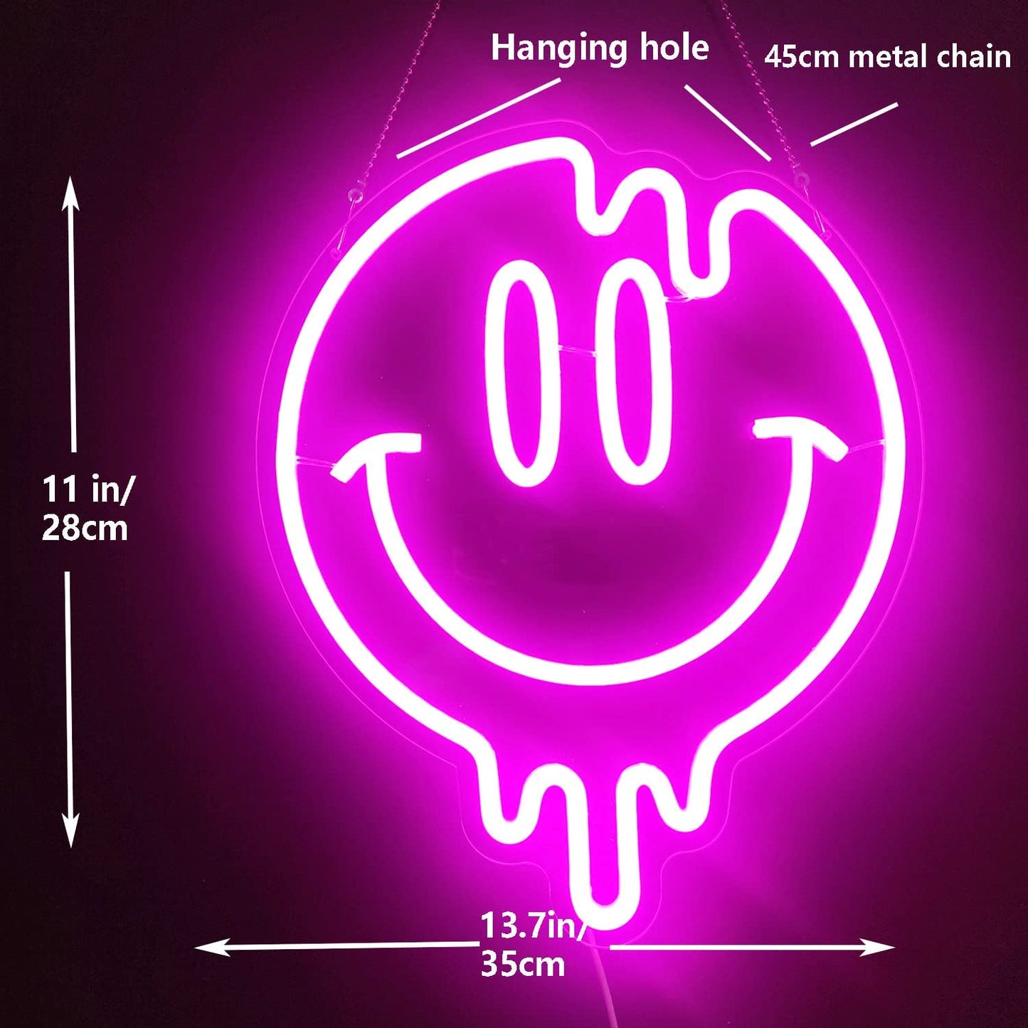 Smiley Face Neon Sign Dimmable Led for Wall Decoration-:Pink