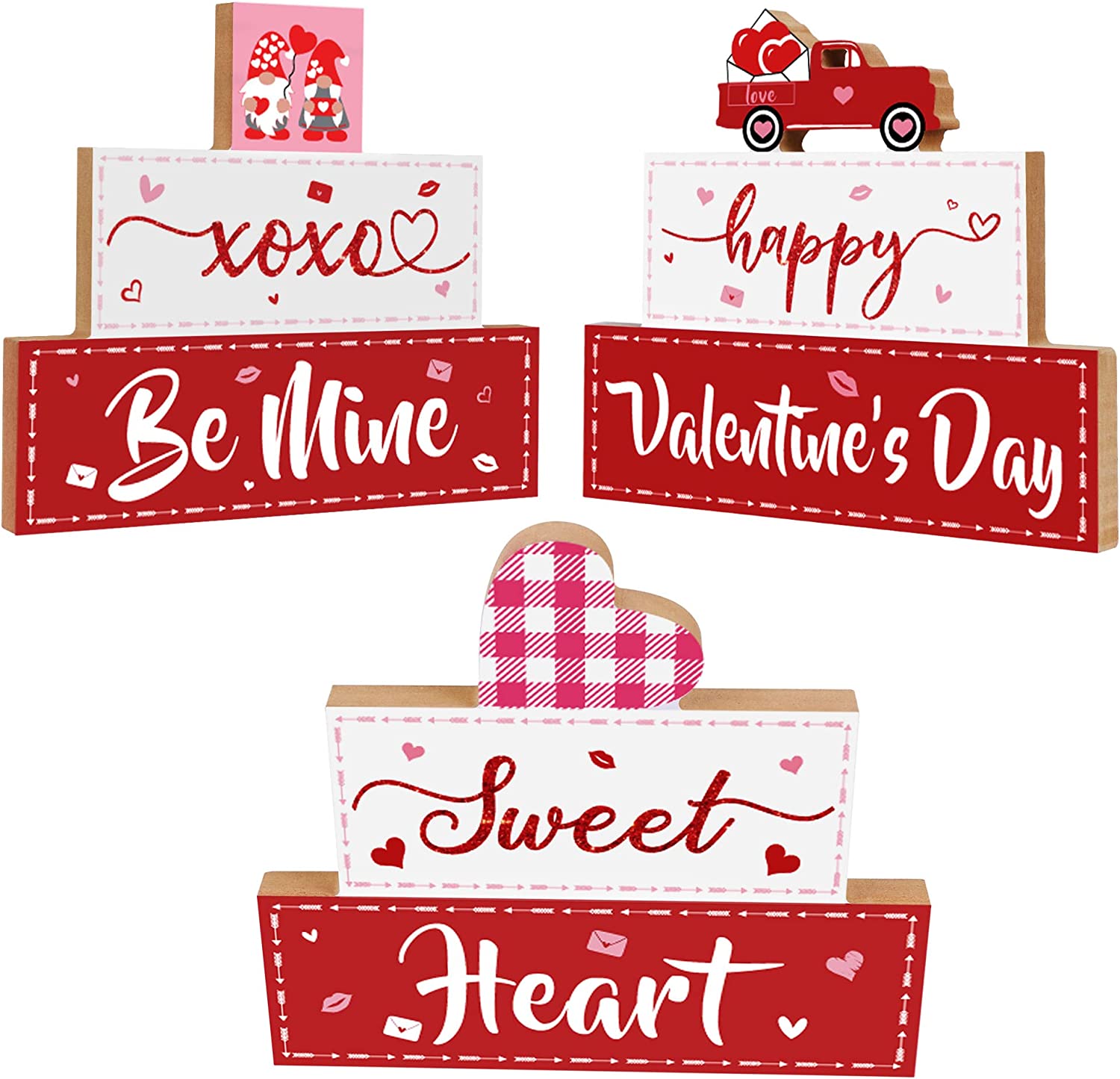 3 PCS Happy Valentine's Day Wooden Sign,  XOXO Be Mine, Sweet Heart