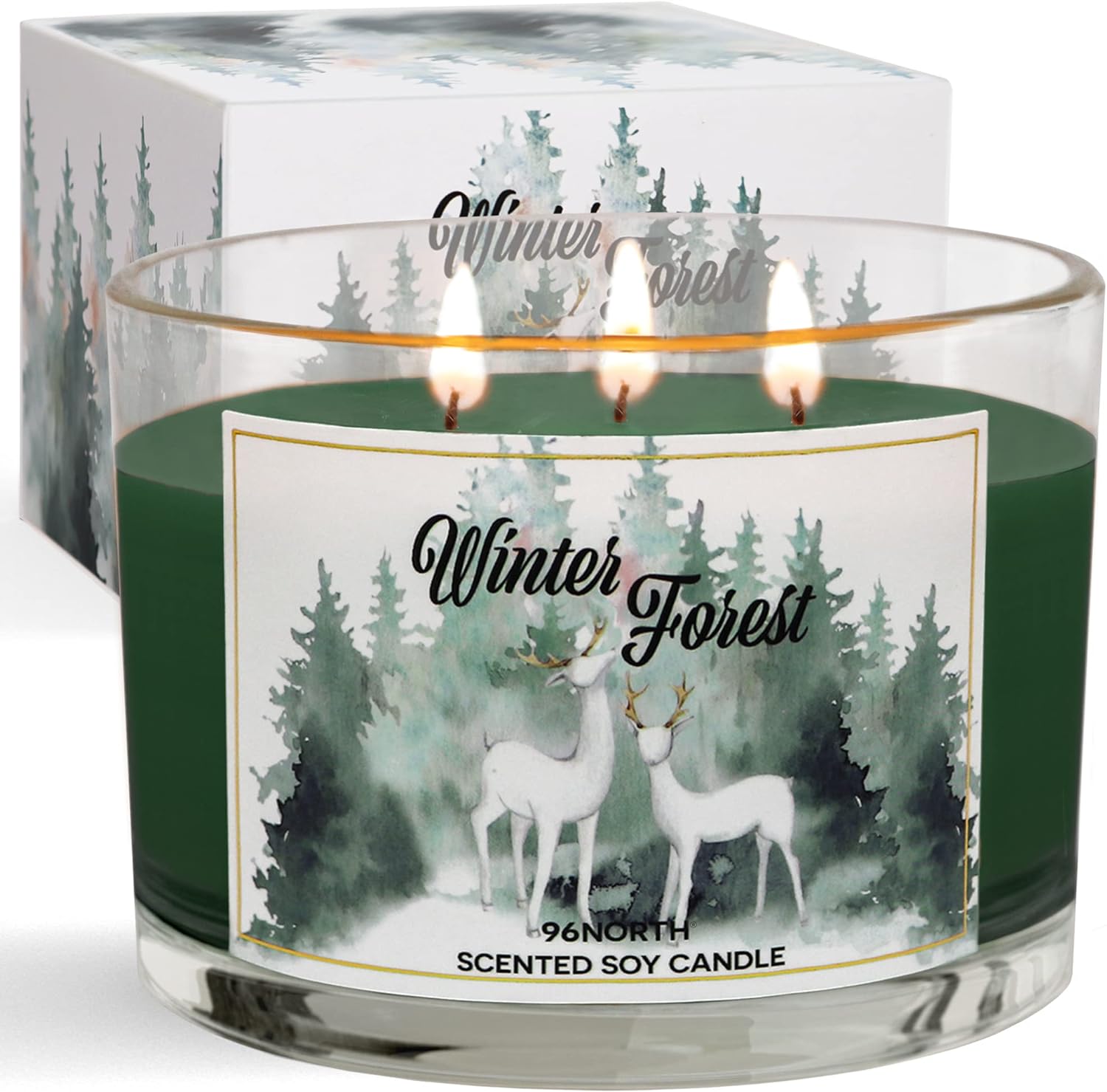 Pine Candle | Large 3 Wick Jar Candle | 12 Oz Up to 50 Hours Burning Time | 100% All Natural Soy Wax | Winter Forest Candle | Pine Fir Cedar | Christmas Candle Gift for Men and Women