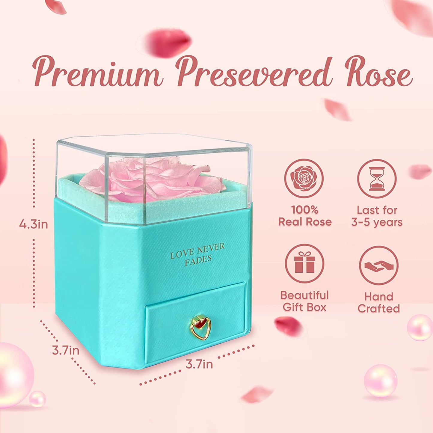 Preserved Rose w/ Necklace I Love You in 100 Languages, Tiffany Rose Box-Love Never Fades