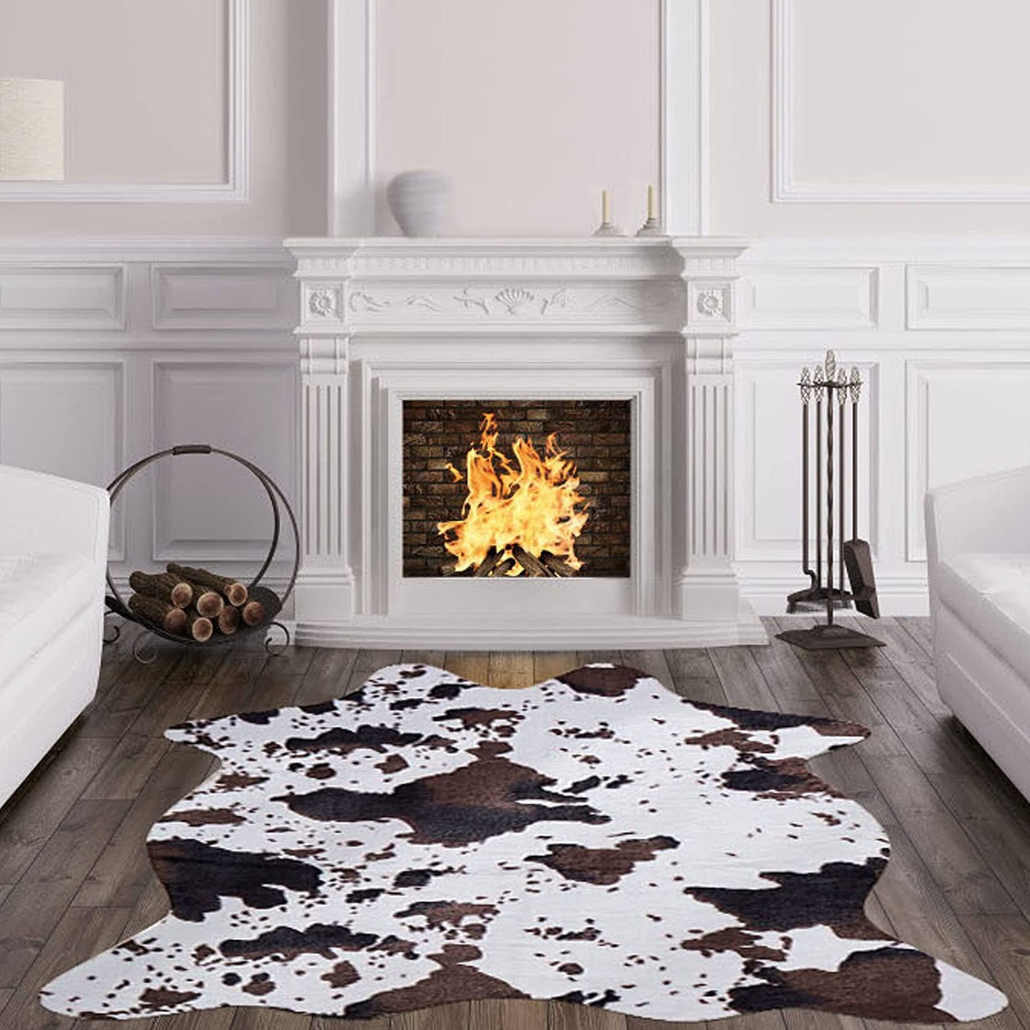 Faux Fur Cowhide Rug, 4.6 x 5.2 Feet Cute Non Slip Animal Cow Print Area Rug